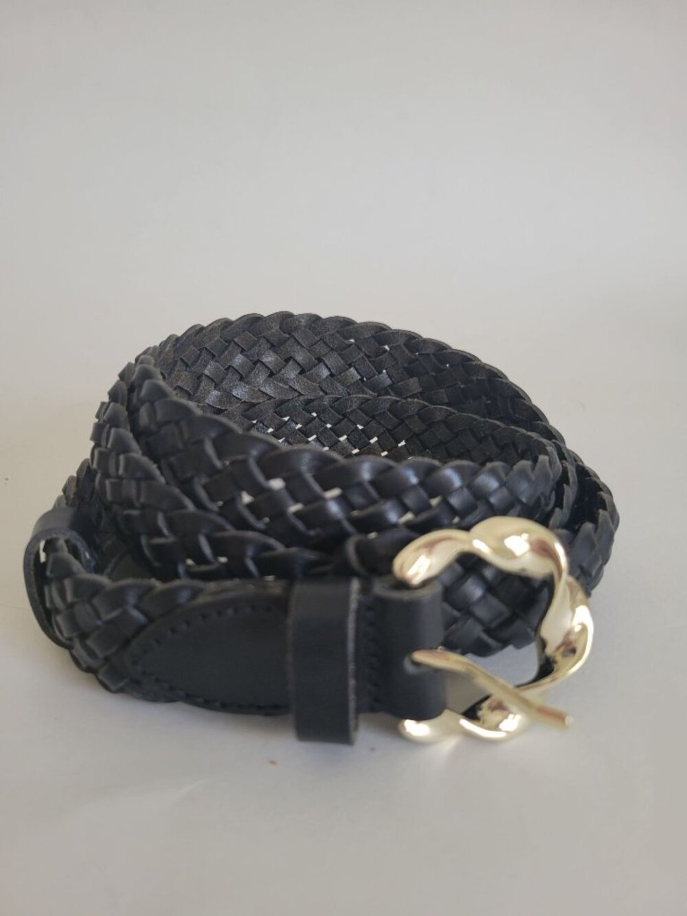 Loeffler Randall Black Braided Leather Belt Silver Buckle size Medium Large - Picture 4 of 6